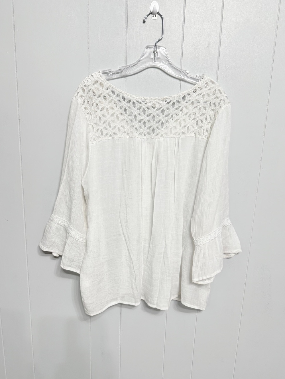 #19) Boho Lace-Trim White Women's Tunic Top - Picture 3 of 6